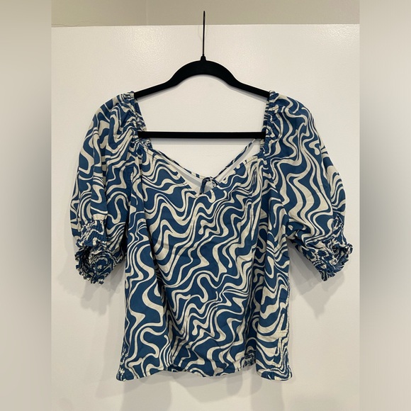 Target Cotton Blue and White Print Top - Size 1X - Picture 1 of 6